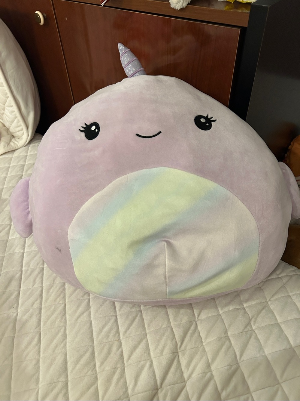 Esme the purple narwhal Squishmallow. Jumbo Squishmallow.